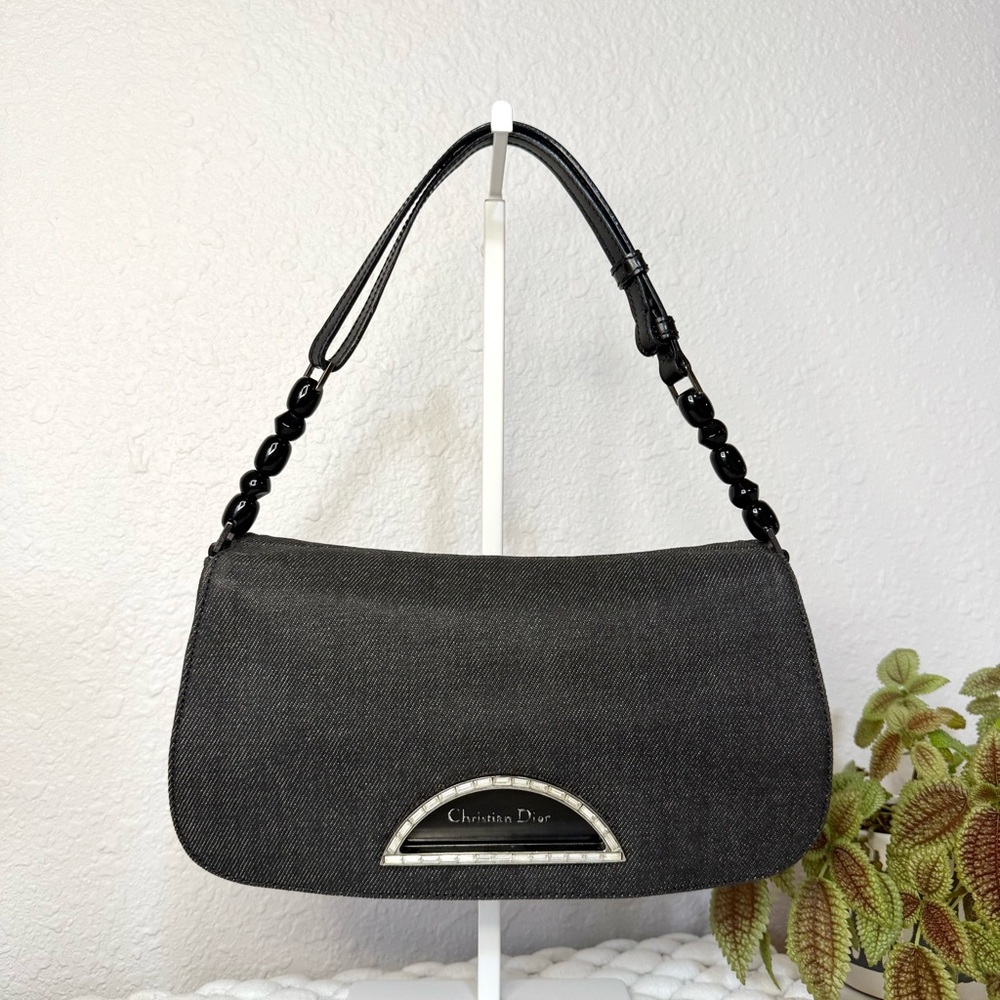 CHRISTIAN DIOR Maris Pearl Pochette Shoulder Bag Denim Black